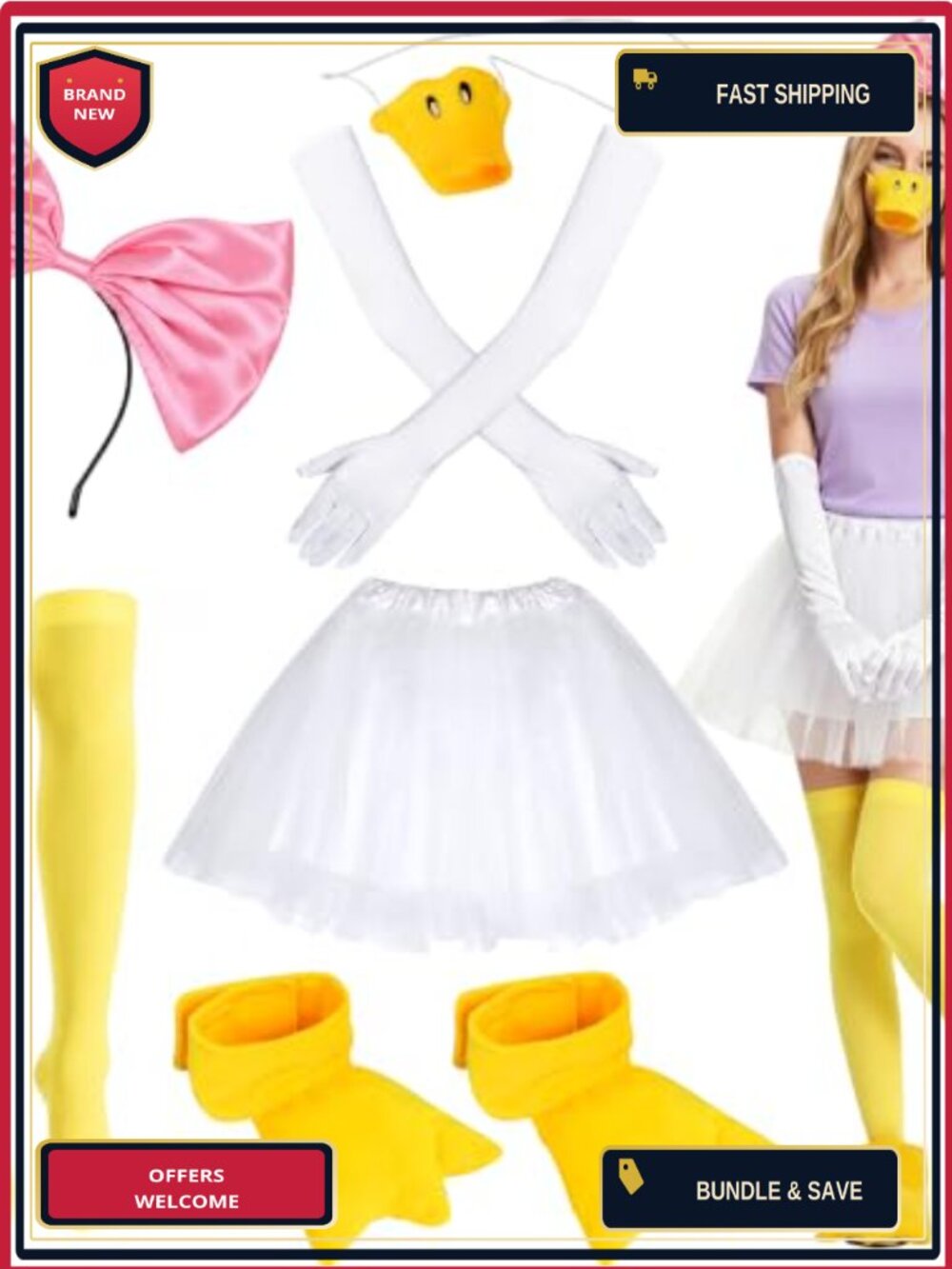 Duck Costume Set for Women Adult Bow Headband Ballet Skirt Halloween Cosplay